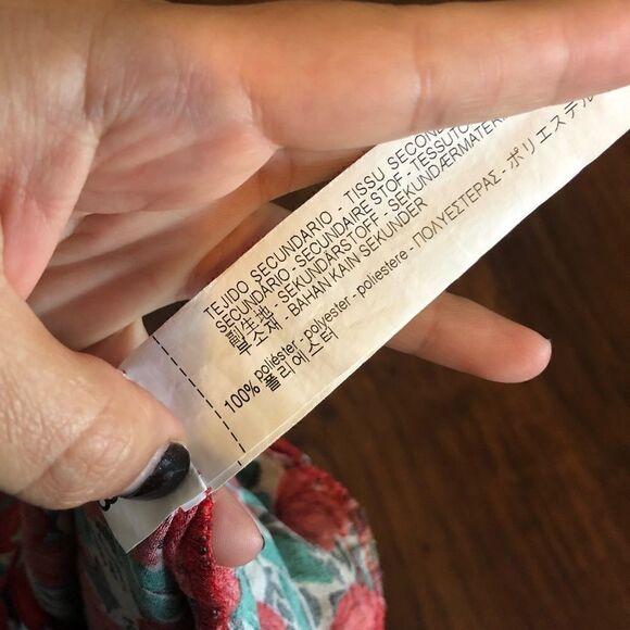 ZARA red flowers daisy print blouse shirt tee top long sleeve off shoulders sz S - Picture 3 of 10